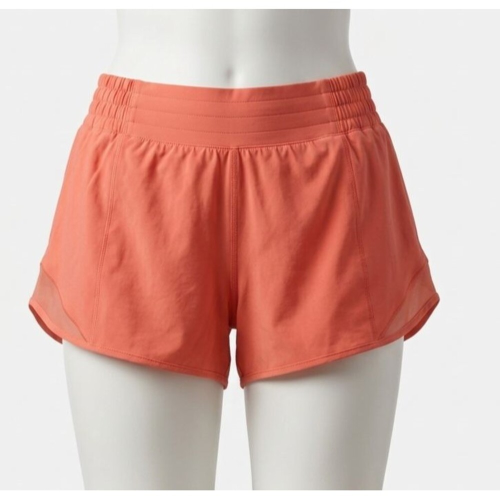 Lululemon Hotty Hot Coral Orange Mesh Inset Athletic Running Shorts — Size 12